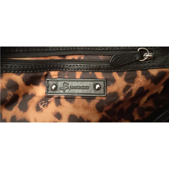 B Mackowsky Black Leather Tote/Shoulder Bag Silver Hardware Pockets Charm LN - Picture 6 of 12